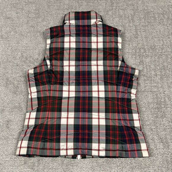Lands End Vest Womens Medium Plaid Down Filled Puffer Red Full Zip Blue Holiday - Picture 7 of 9